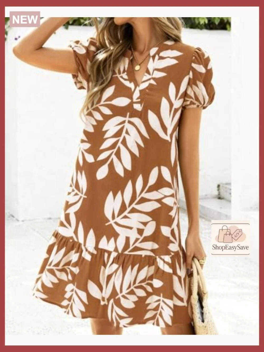 Puffy Sleeve V-Neck A-Line Mini Babydoll Dress Floral Print Boho Chic - Picture 4 of 7
